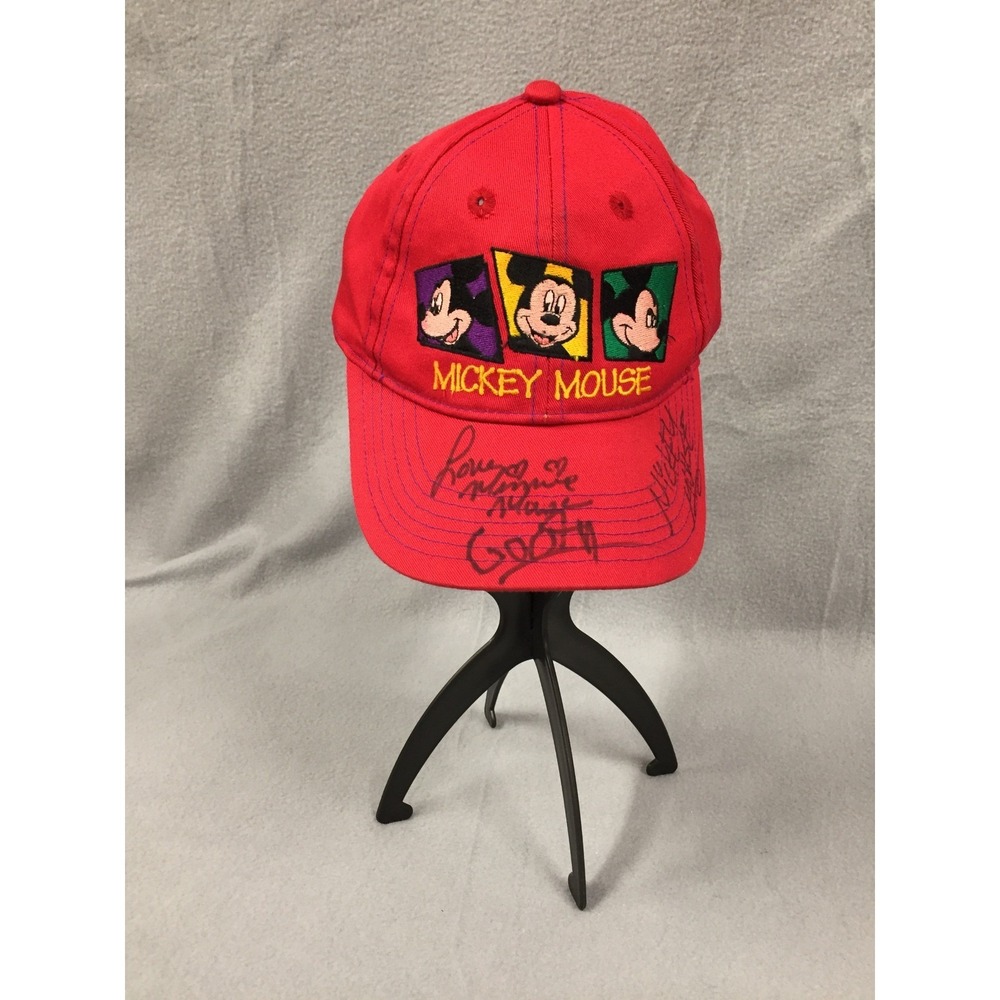 Vintage Mickey Mouse Disney Kids Red Snapback Hat Embroidered Signatures 90s